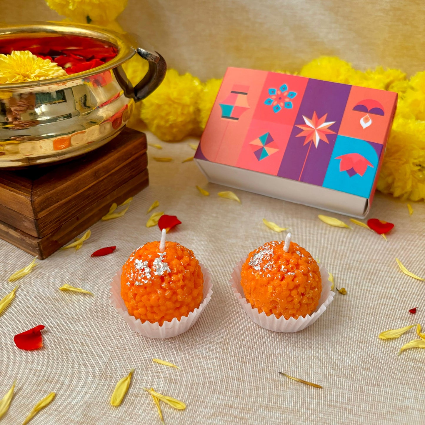 Mithaas Premium Motichoor Ladoo Candle Set of 2 | Decorative Candles | 100% Soy Wax | Perfect Diwali Gift Pack
