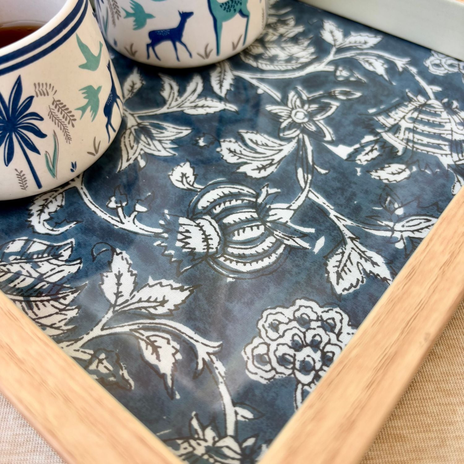 Elegant indigo print tray, perfect for opulent gifting and elevating refined interiors