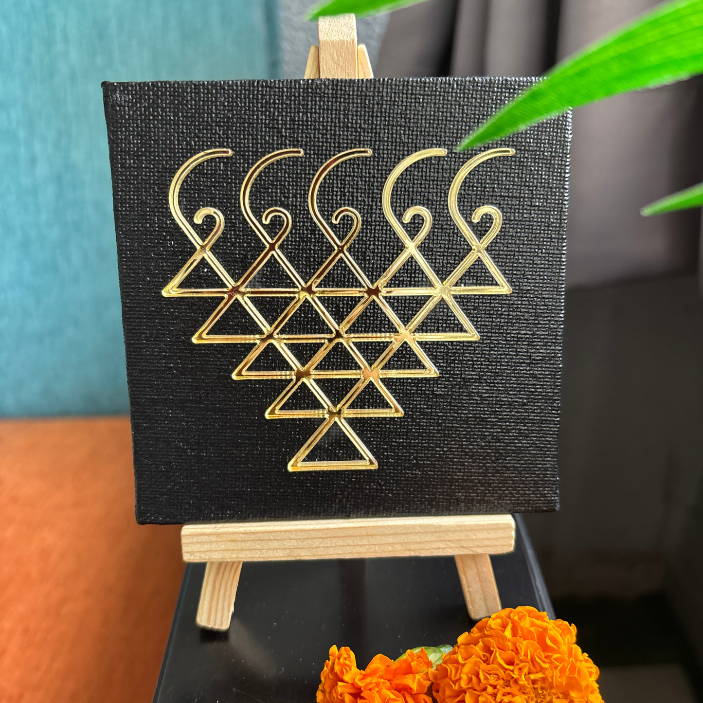 Saraswati Yantra Canvas Slate Black with stand | Perfect for Student Study Room and Office Desk Accessory | House Warming Gift