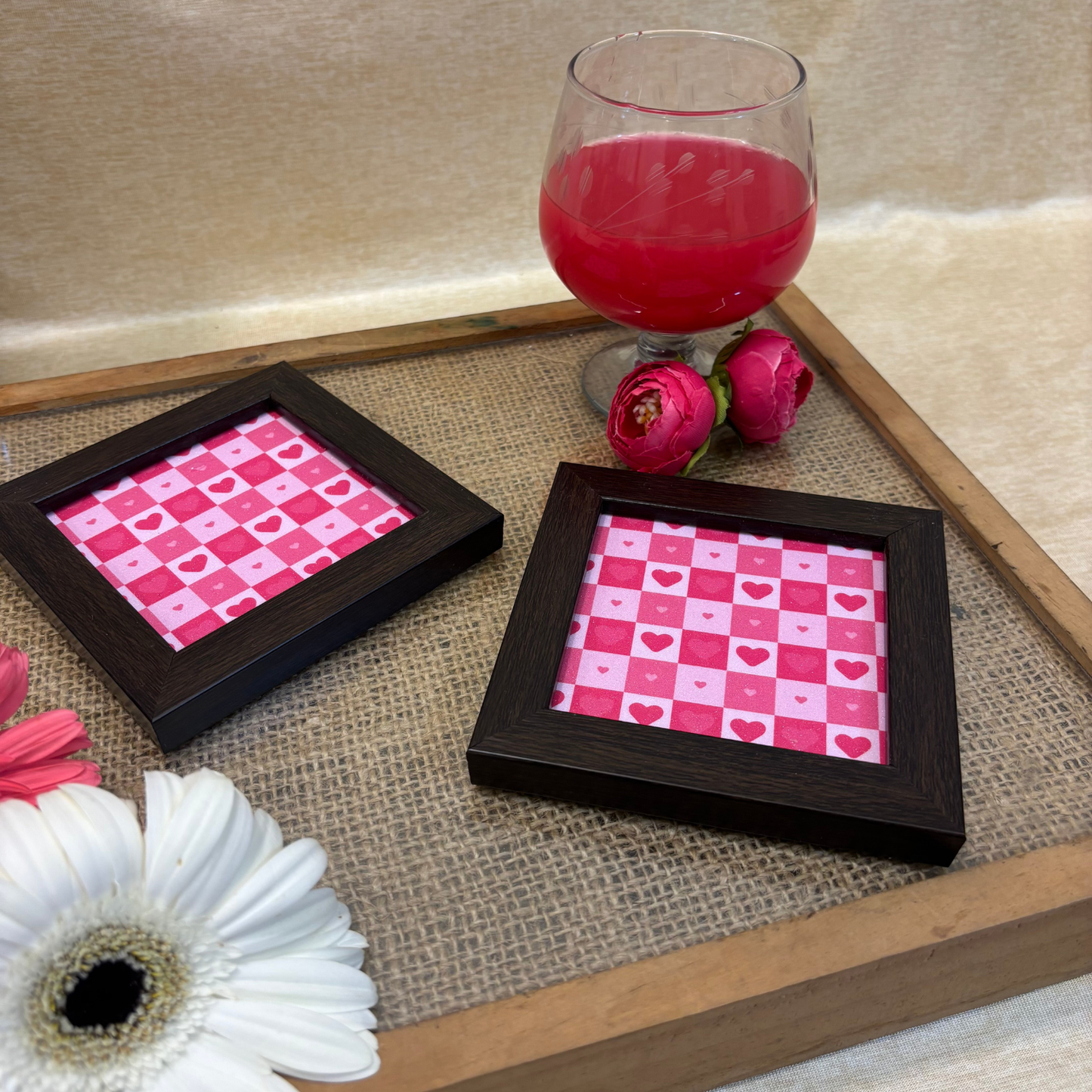 Checkered Love Coaster Set