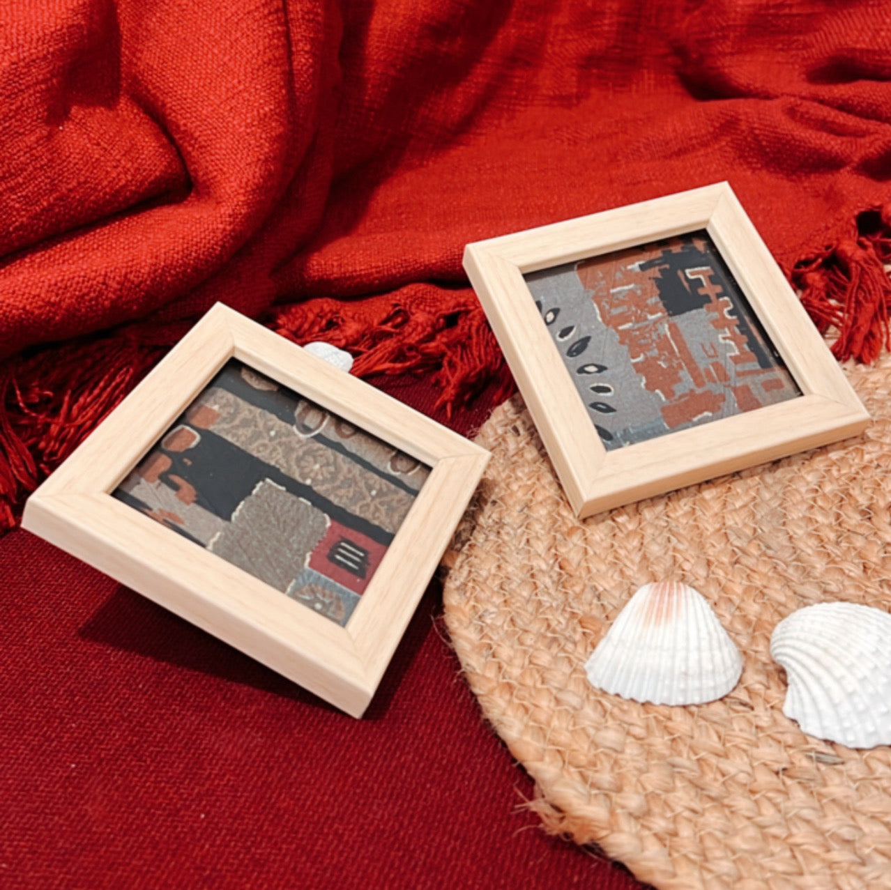 KAPAAS Red Abstract Coasters (Set of 2)