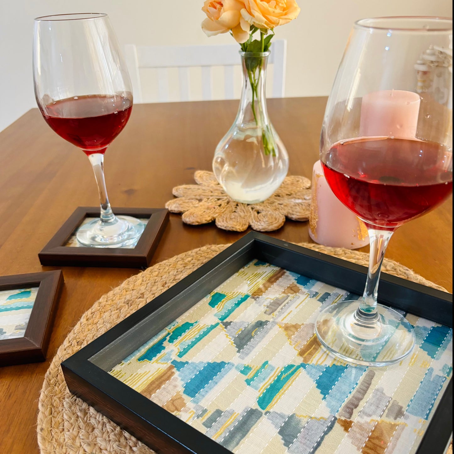 Blue Trikon Square Tray and Coaster Set