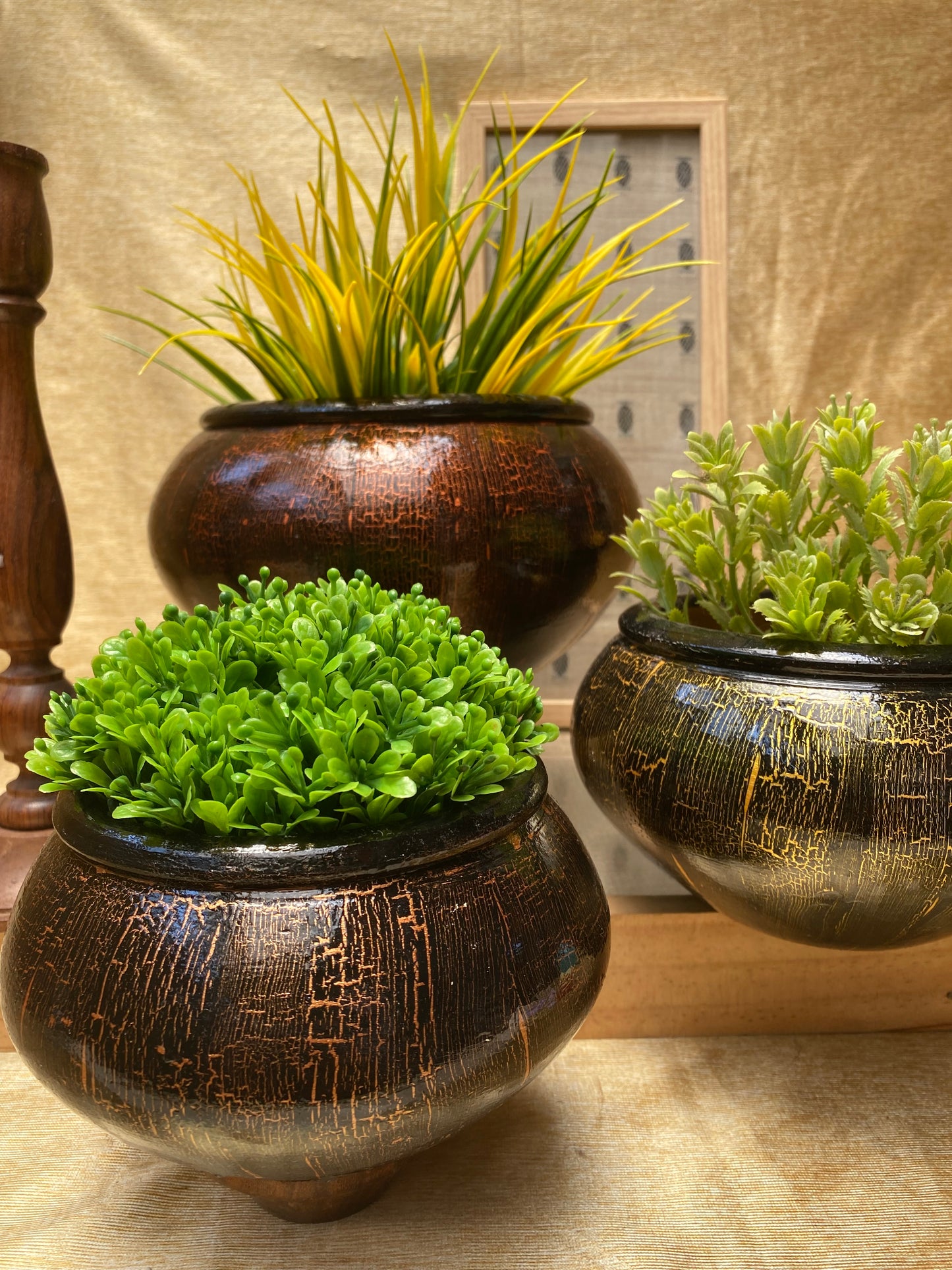 Metallic Crackle Planter Set