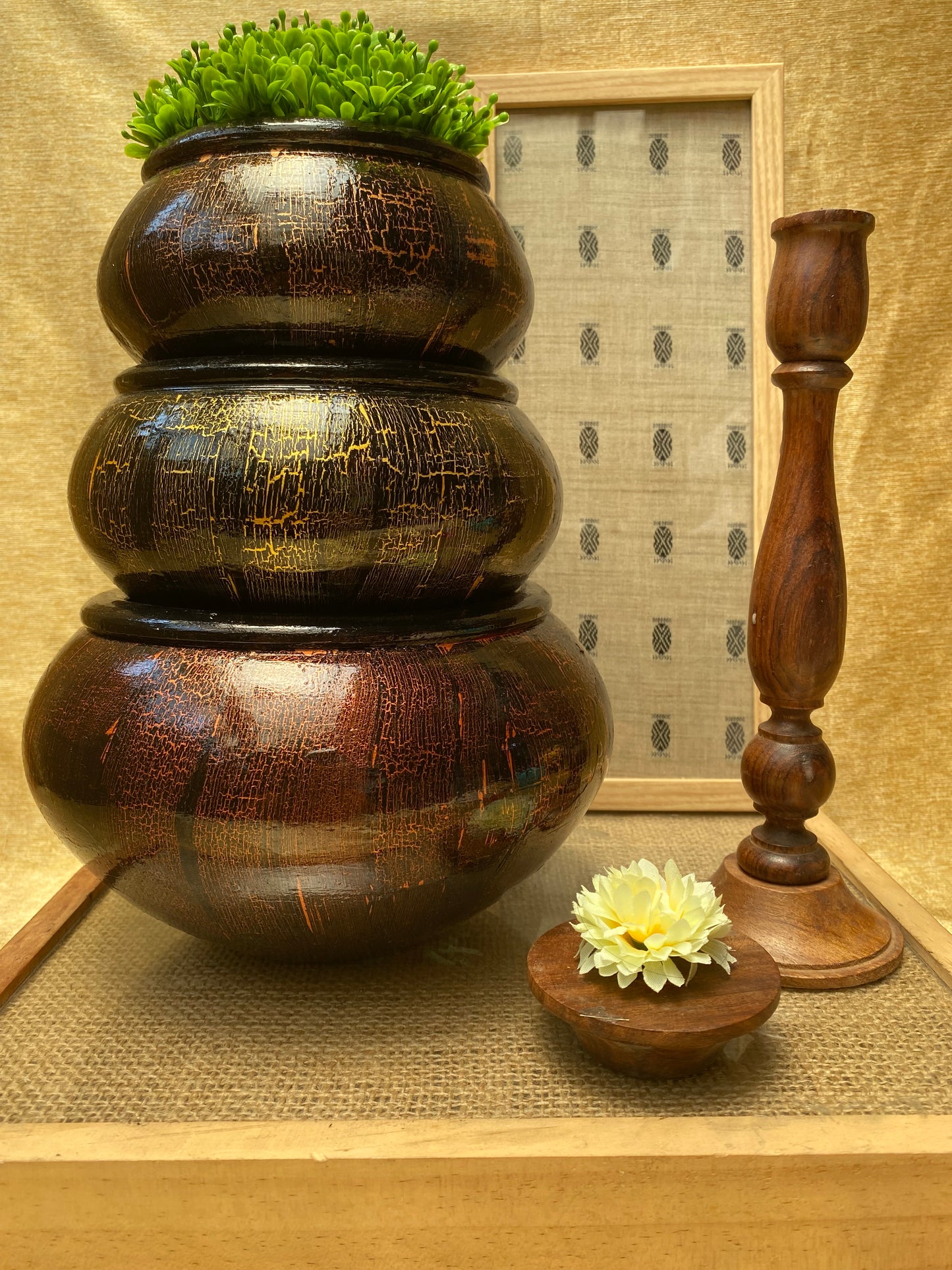 Metallic Crackle Planter Set