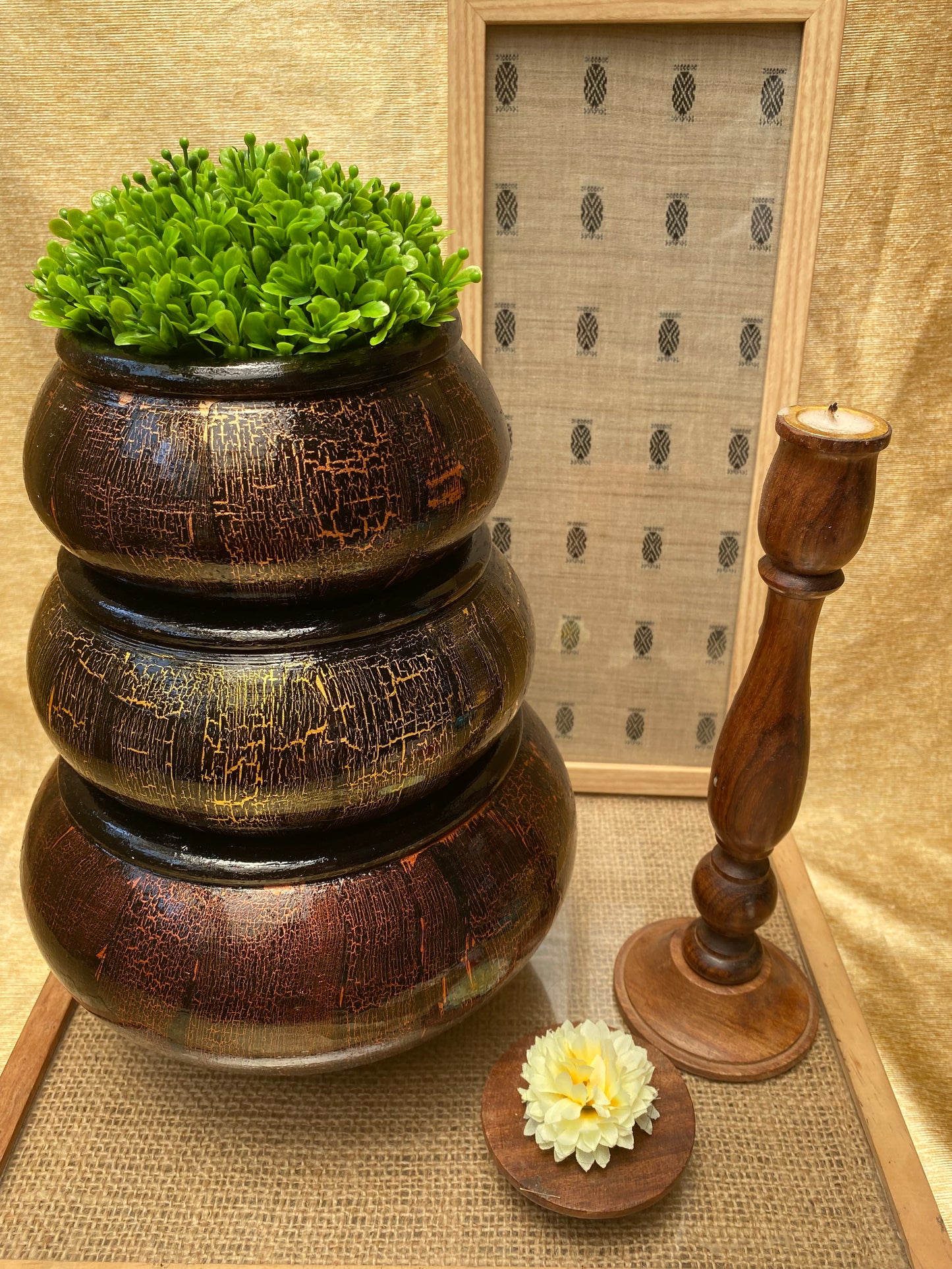 Metallic Crackle Planter Set