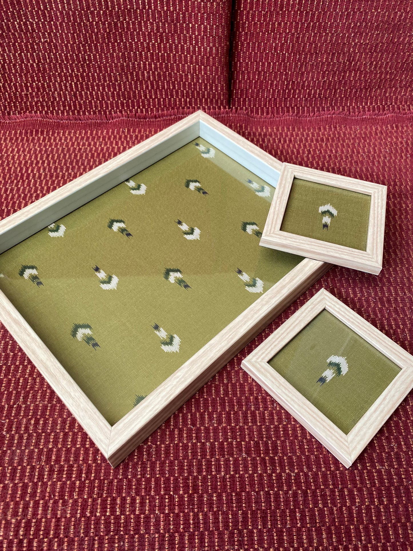 Olive Green Ikat Tray and Coaster Set