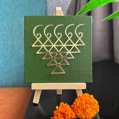 Saraswati Yantra Canvas Olive Green with stand | Perfect for Student Study Room and Office Desk Accessory | House Warming Gift