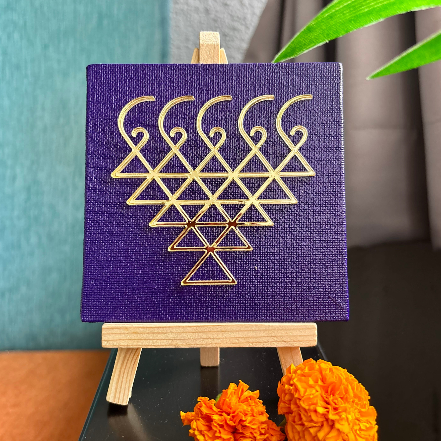 Saraswati Yantra Canvas Royal Purple with stand | Perfect for Student Study Room and Office Desk Accessory | House Warming Gift