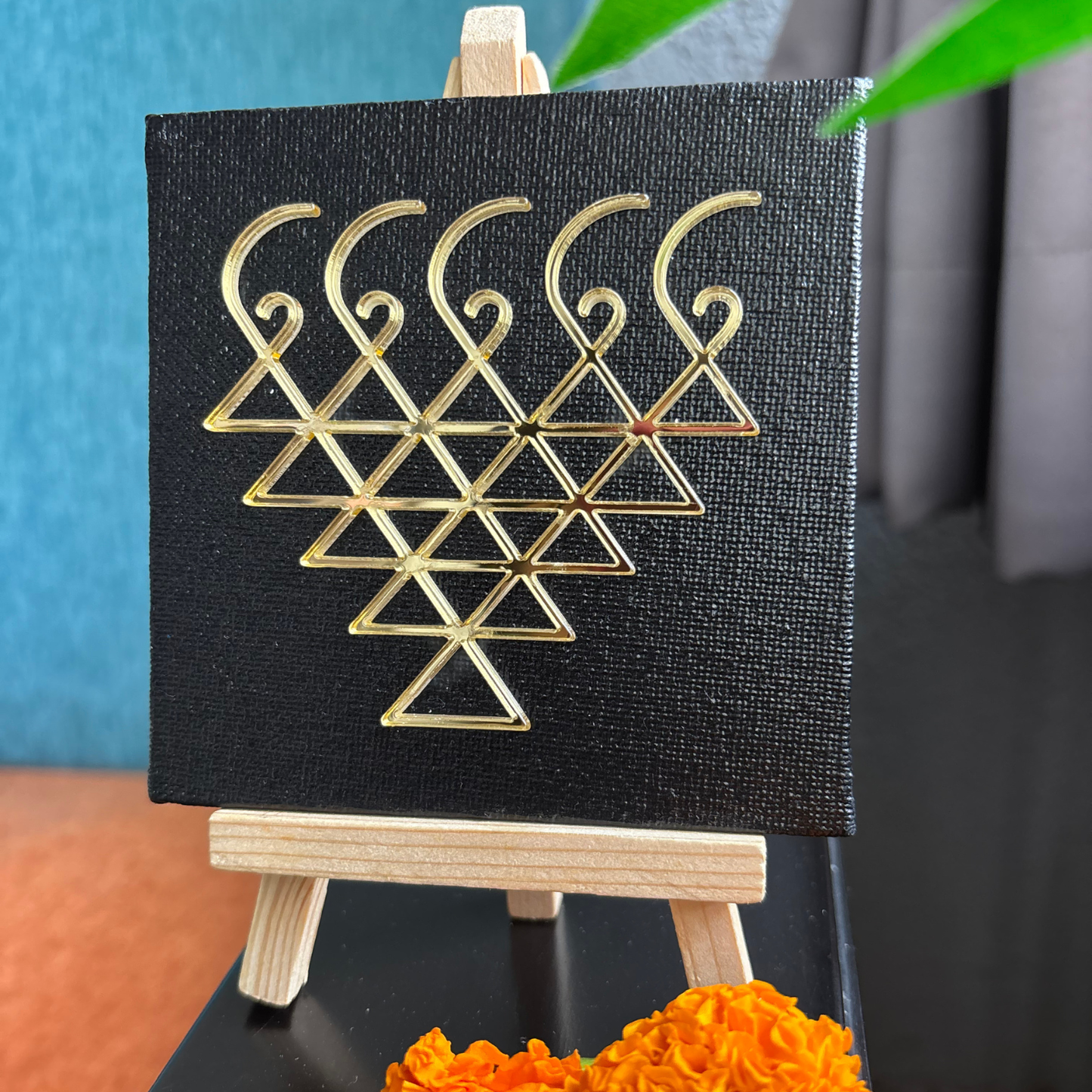 Saraswati Yantra Canvas Slate Black with stand | Perfect for Student Study Room and Office Desk Accessory | House Warming Gift