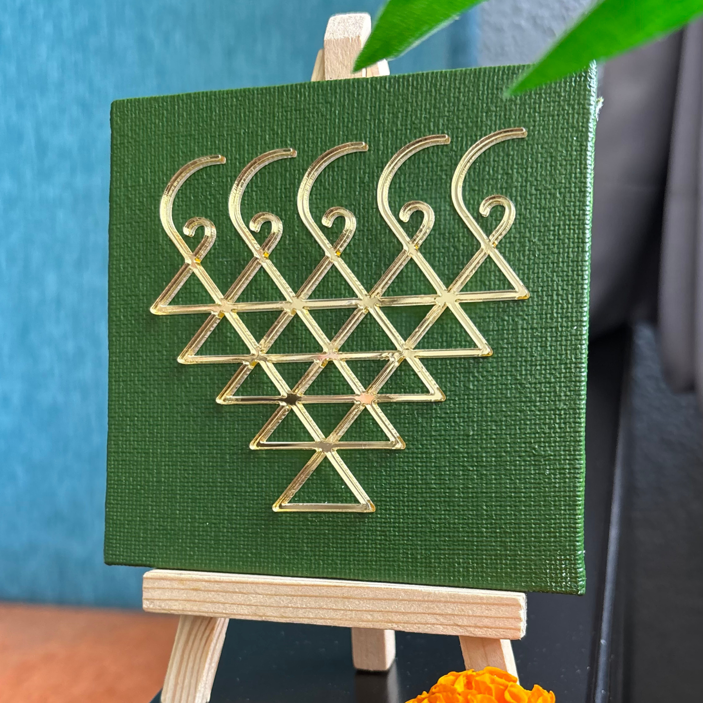 Saraswati Yantra Canvas Olive Green with stand | Perfect for Student Study Room and Office Desk Accessory | House Warming Gift