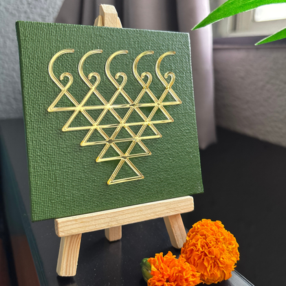 Saraswati Yantra Canvas Olive Green with stand | Perfect for Student Study Room and Office Desk Accessory | House Warming Gift