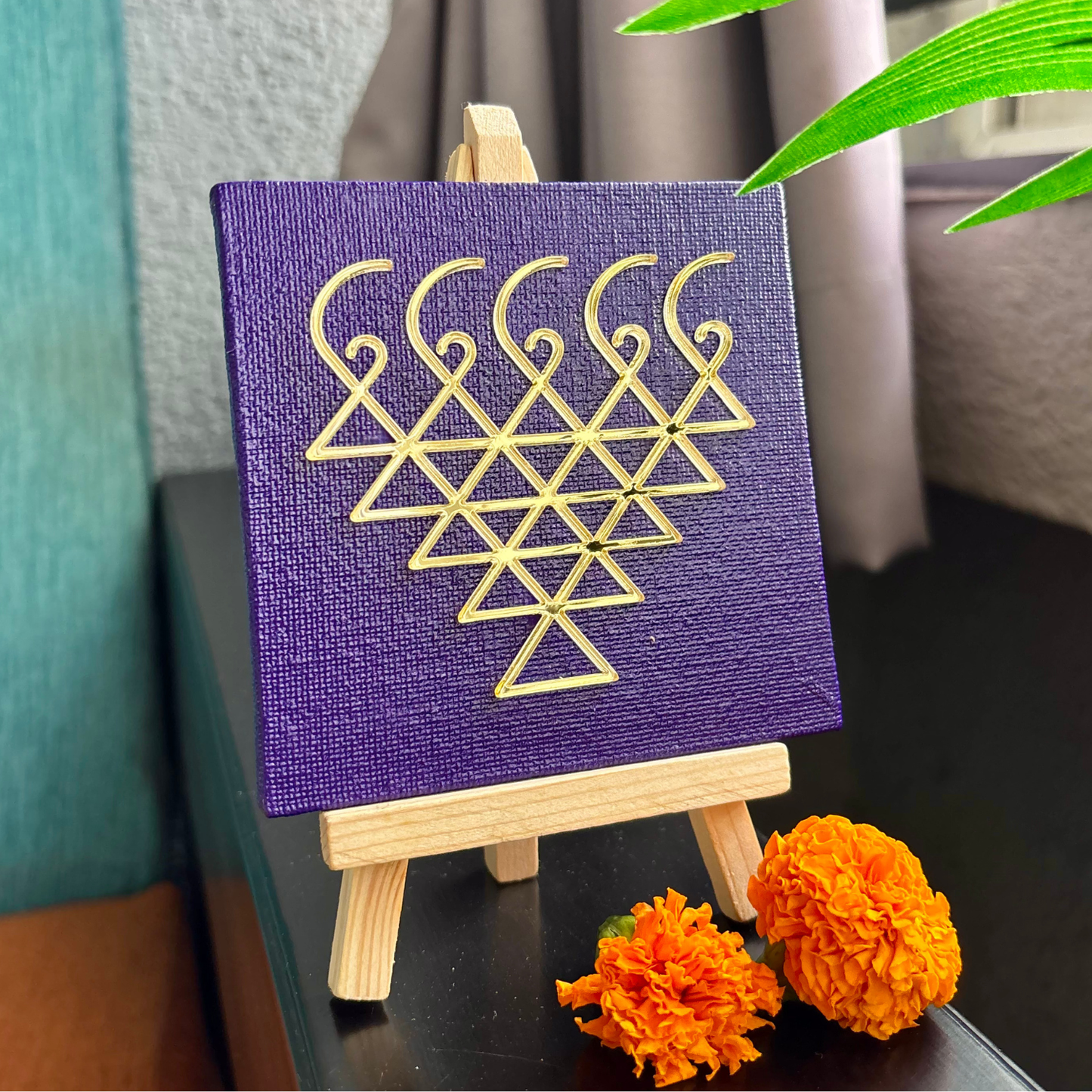 Saraswati Yantra Canvas Royal Purple with stand | Perfect for Student Study Room and Office Desk Accessory | House Warming Gift