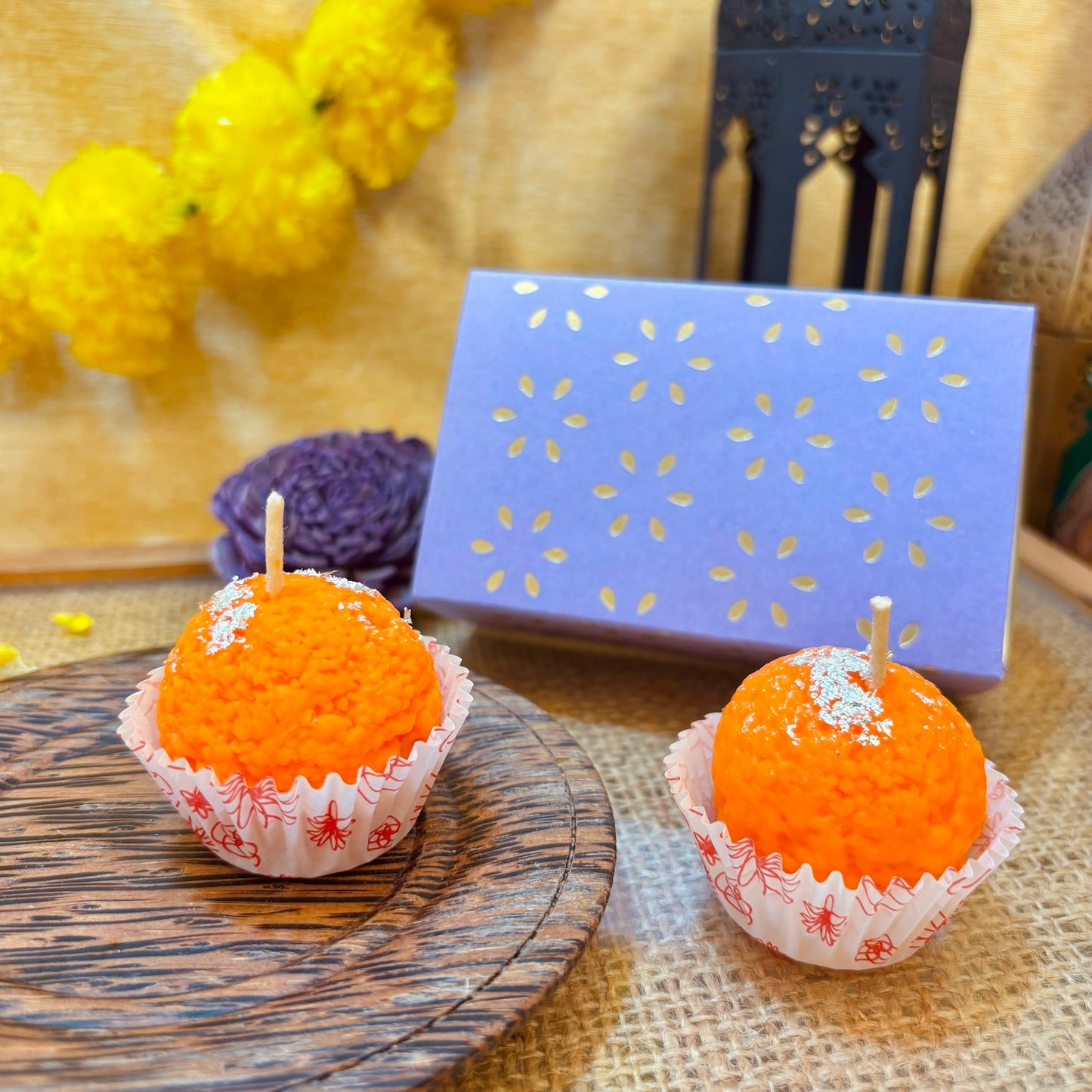 Mithaas Premium Motichoor Ladoo Candle Set of 2 | Decorative Candles | 100% Soy Wax | Perfect Diwali Gift Pack