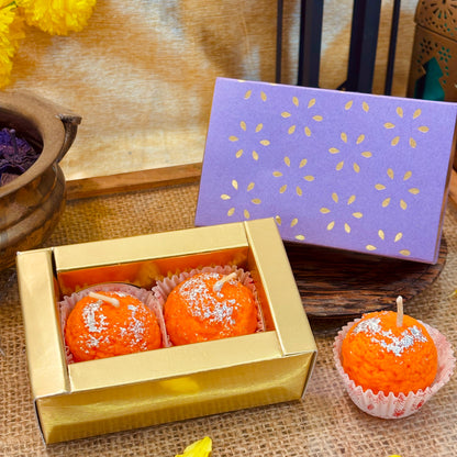 Mithaas Premium Motichoor Ladoo Candle Set of 2 | Decorative Candles | 100% Soy Wax | Perfect Diwali Gift Pack