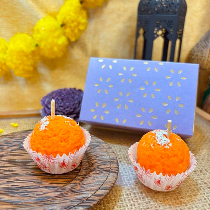 Mithaas Premium Motichoor Ladoo Candle Set of 2 | Decorative Candles | 100% Soy Wax | Perfect Diwali Gift Pack