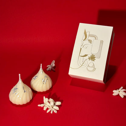 Premium Modak Shaped Soy Wax Candles (Set of 2) - Elegant Ganesha Gift Box - Ideal for Ganesh Chaturthi, Diwali Decor, Pooja Mandir & Festive Gifting
