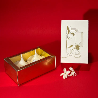 Premium Modak Shaped Soy Wax Candles (Set of 2) - Elegant Ganesha Gift Box - Ideal for Ganesh Chaturthi, Diwali Decor, Pooja Mandir & Festive Gifting