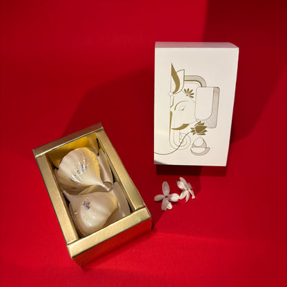 Premium Modak Shaped Soy Wax Candles (Set of 2) - Elegant Ganesha Gift Box - Ideal for Ganesh Chaturthi, Diwali Decor, Pooja Mandir & Festive Gifting