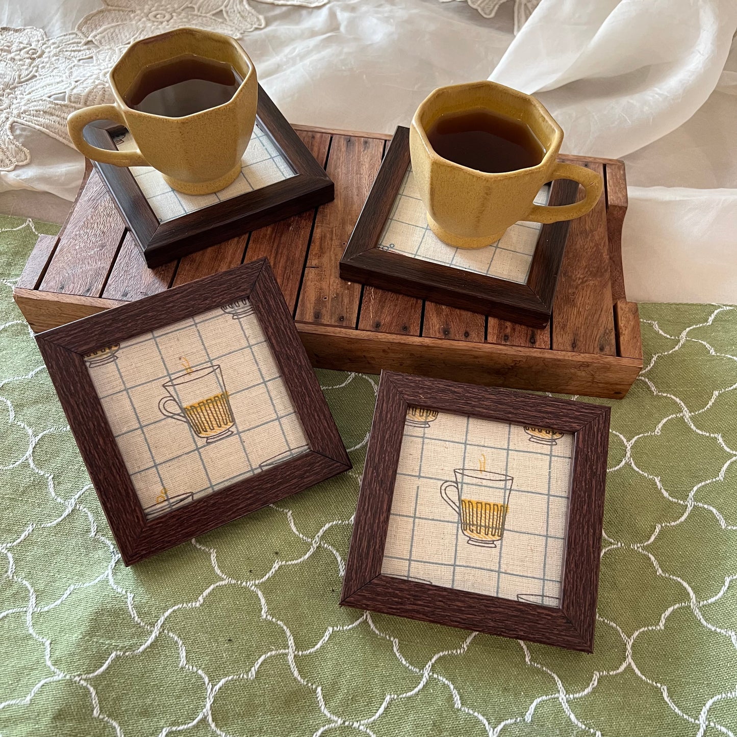 KAPAAS Yellow Chai Cup Coasters (Set of 2)