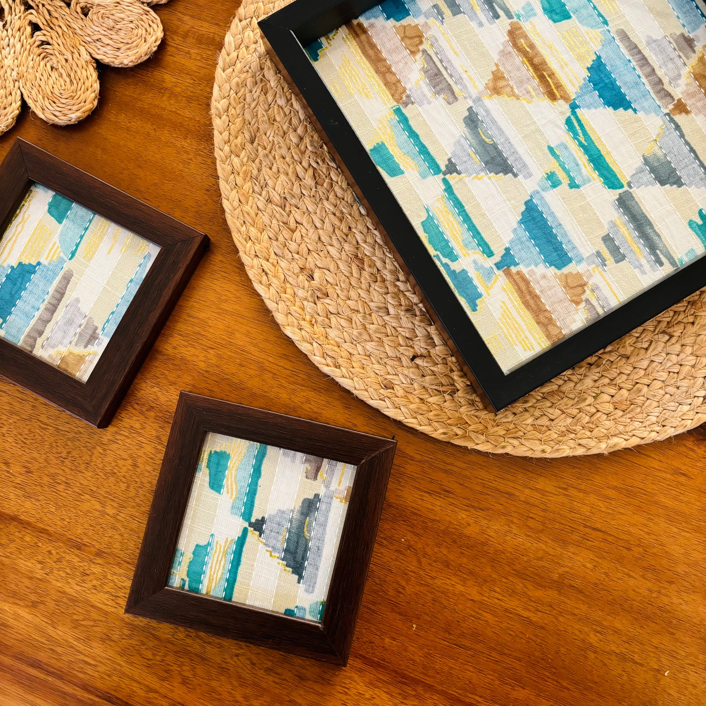 Blue Trikon Square Tray and Coaster Set