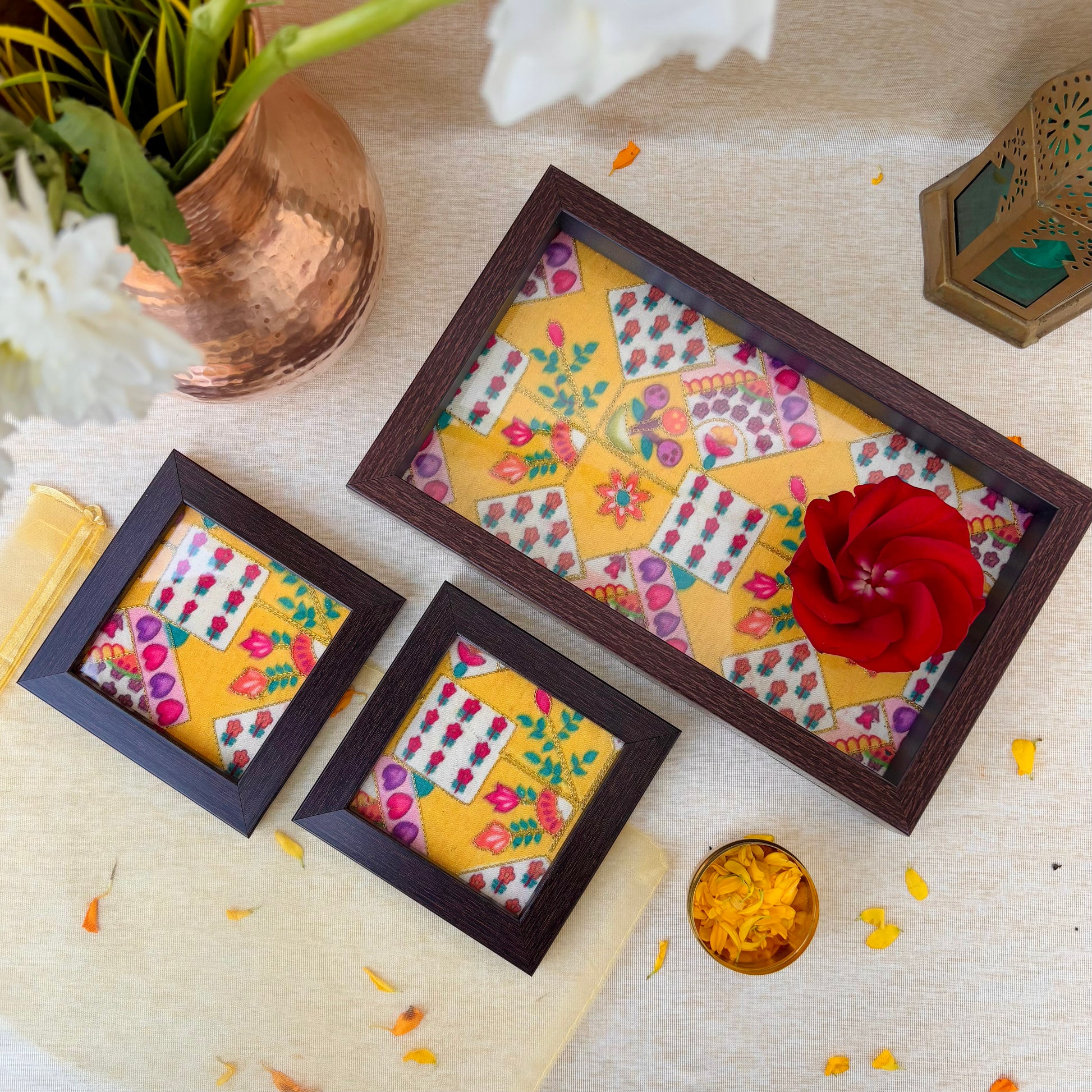 floral tray and coaster set for elegant home serving
gul tray and coaster set for tea and coffee setup
flower design tray and coaster set for home décor