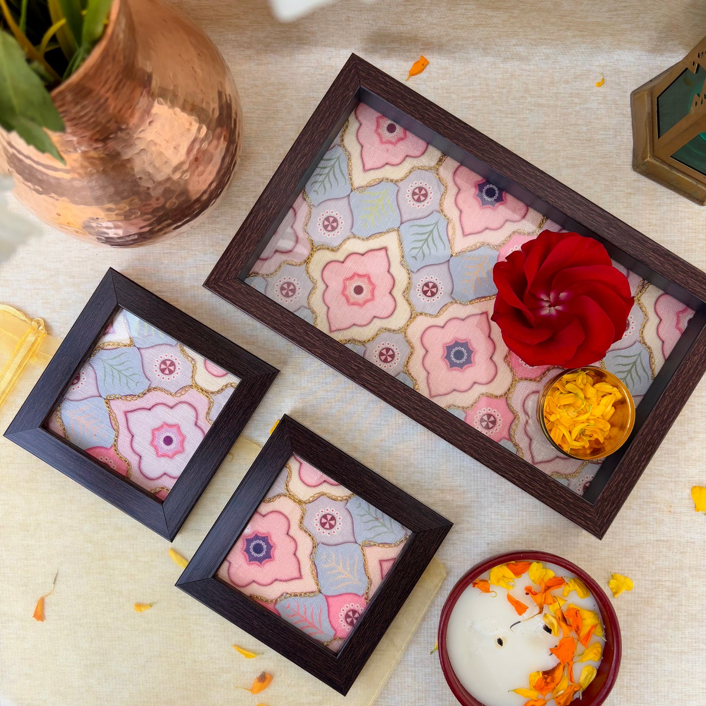 stylish tray and coaster set for serving tea or coffee
beautiful serving tray with coasters for guests at home
luxury tray and coaster set for thoughtful gifting

