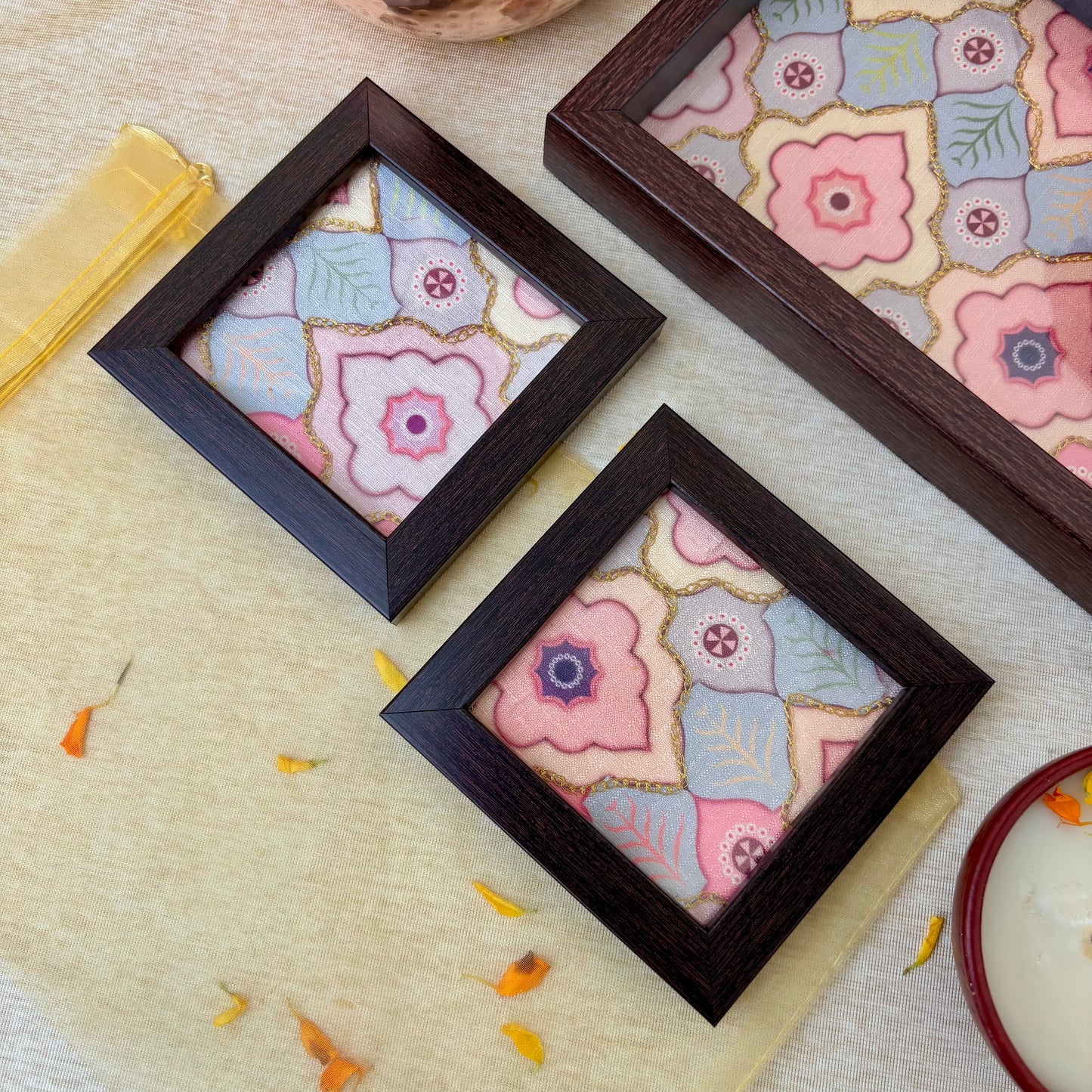 stylish drink coasters for home use
coasters for protecting surfaces from stains
festive coasters for Diwali and gatherings

