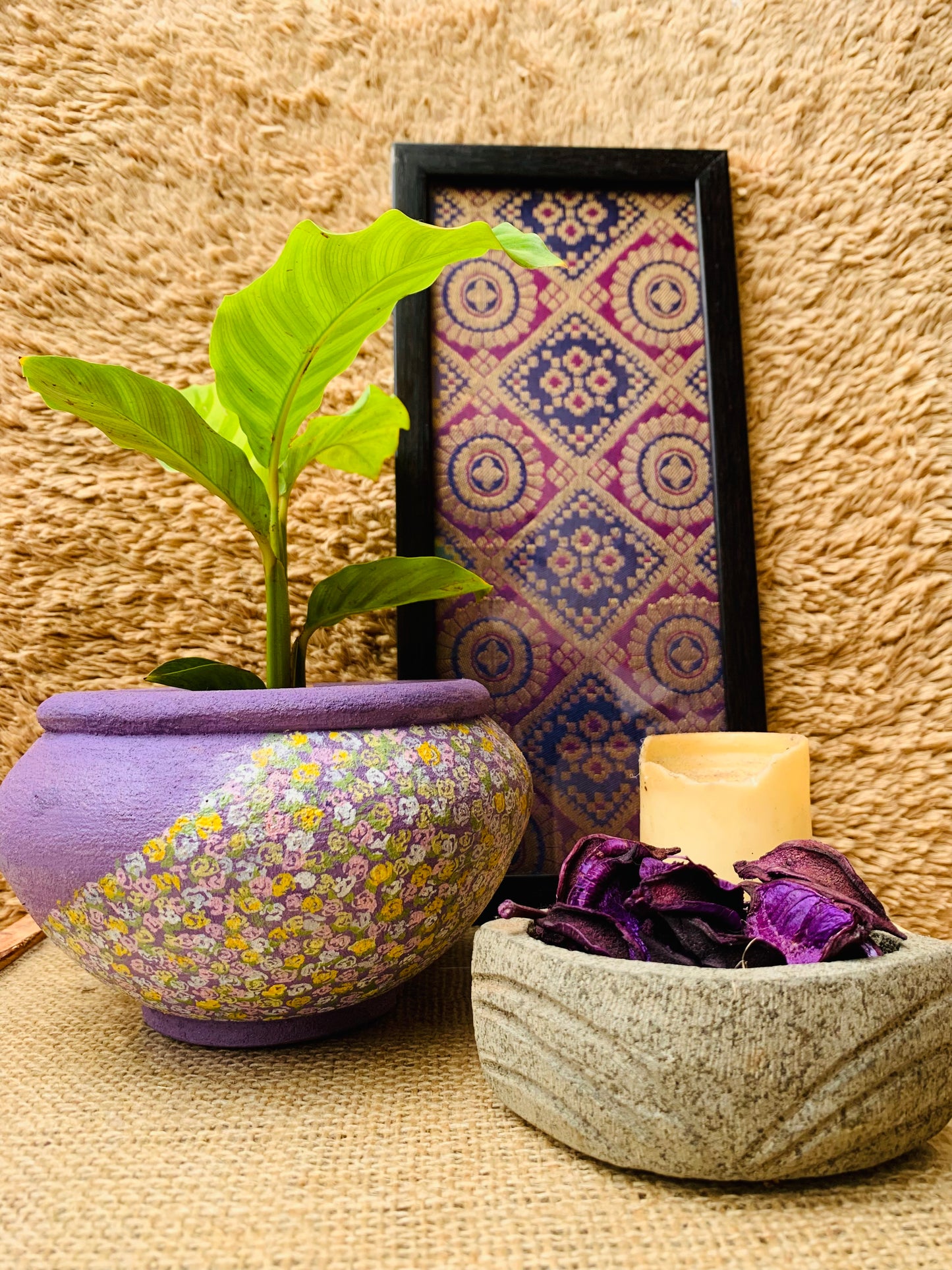 Purple Planter with Mini Flowers