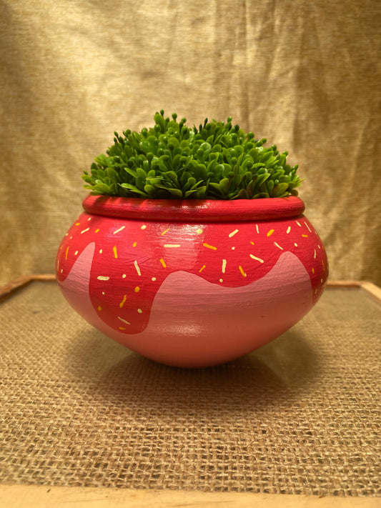 Strawberry Pink Ice Cream Hand Painted Terracotta Planter