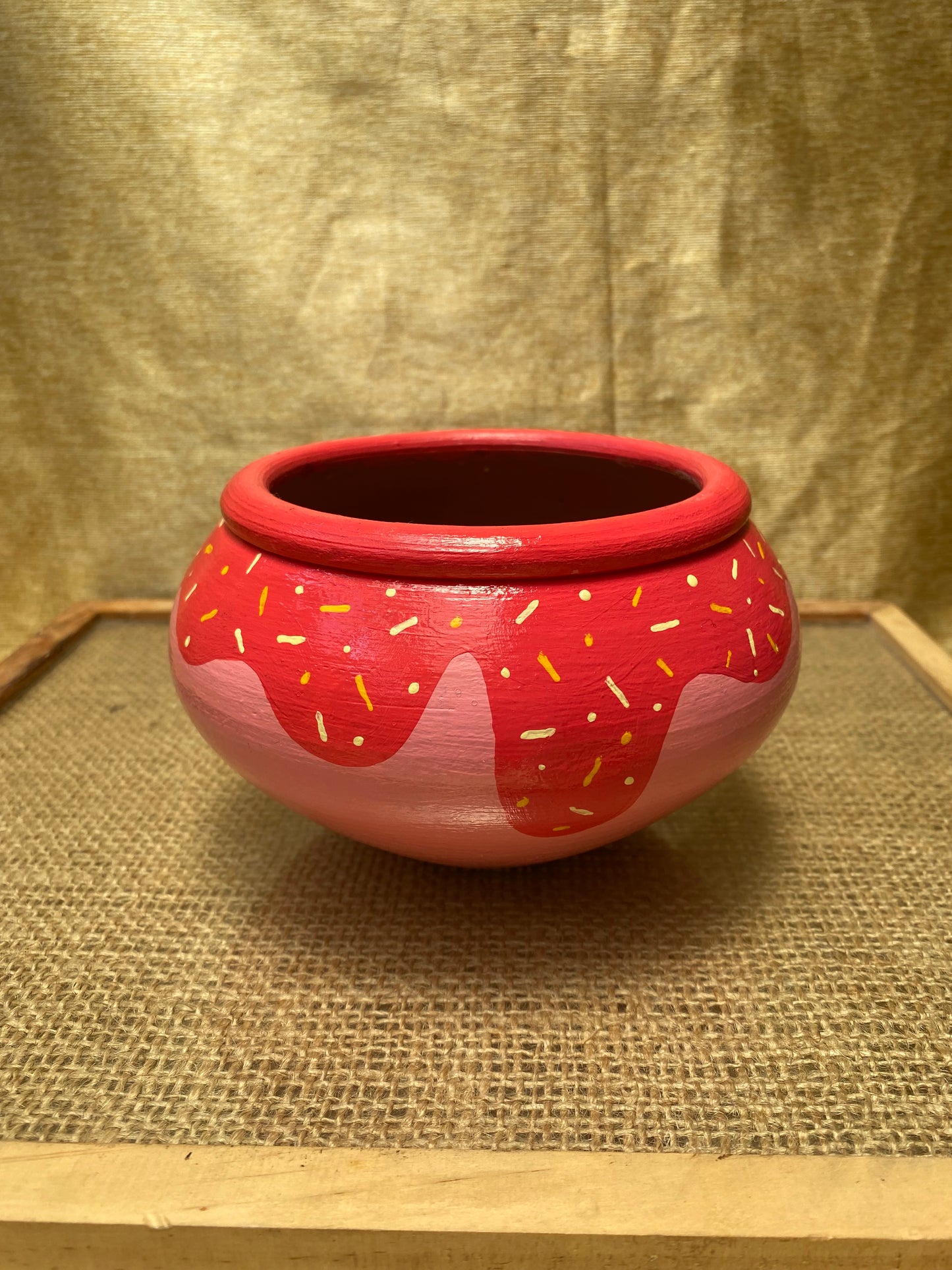 Strawberry Pink Ice Cream Hand Painted Terracotta Planter