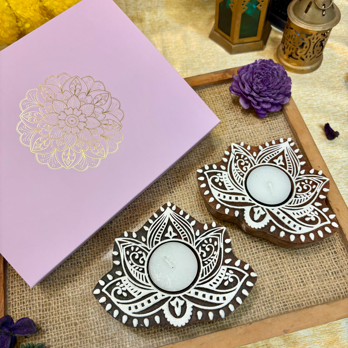 Padma Decorative Wooden Tea Light Holder