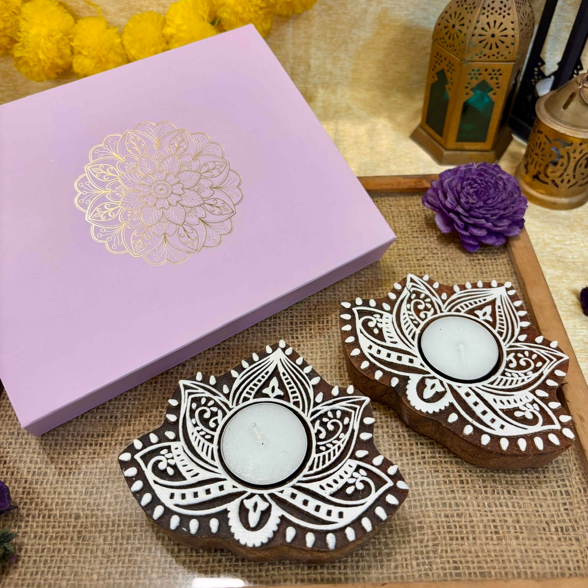 Padma Decorative Wooden Tea Light Holder