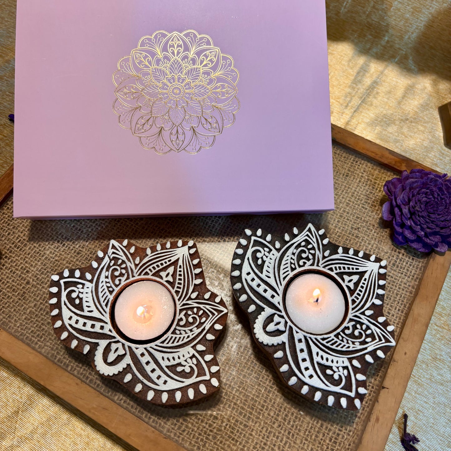 Padma Decorative Wooden Tea Light Holder