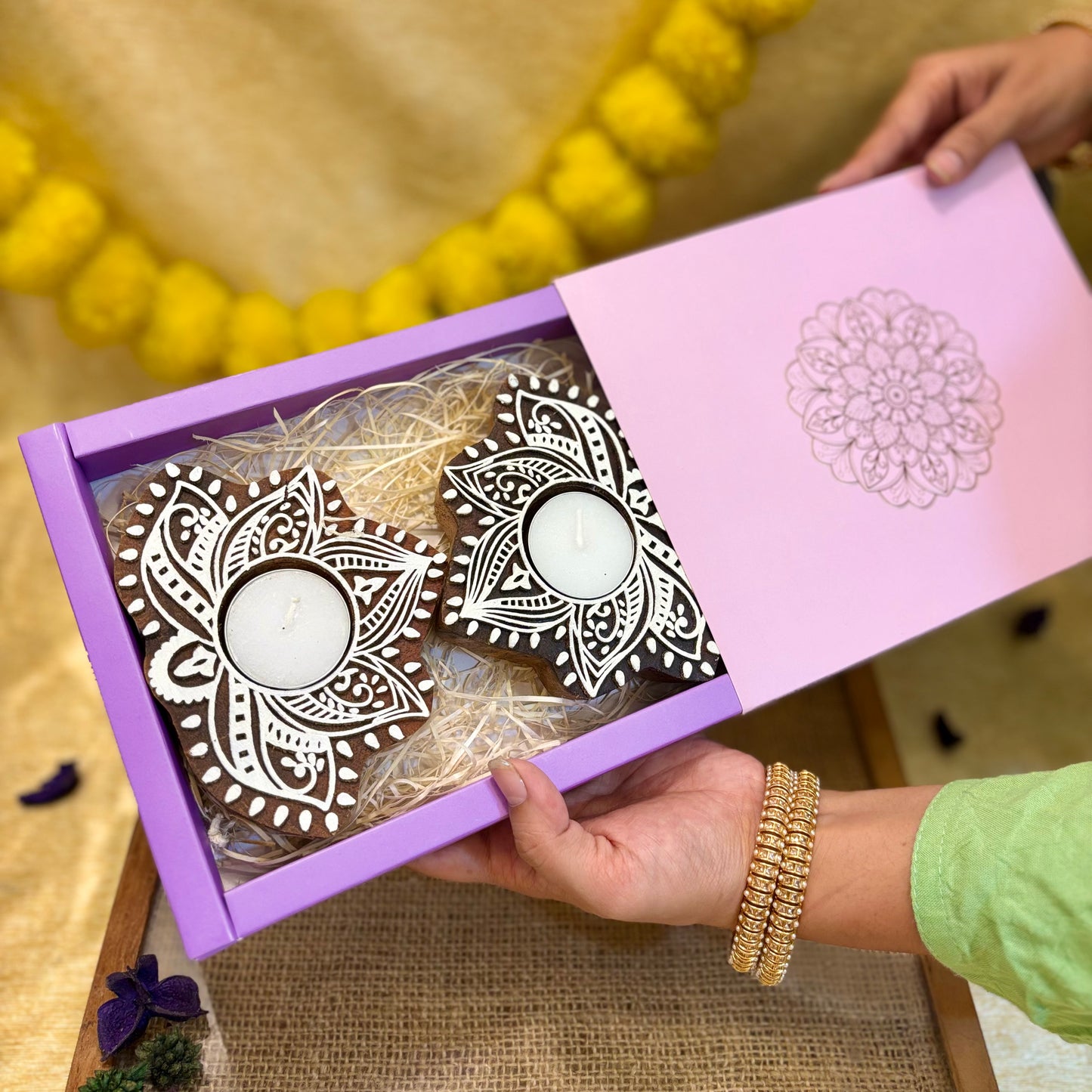Padma Decorative Wooden Tea Light Holder