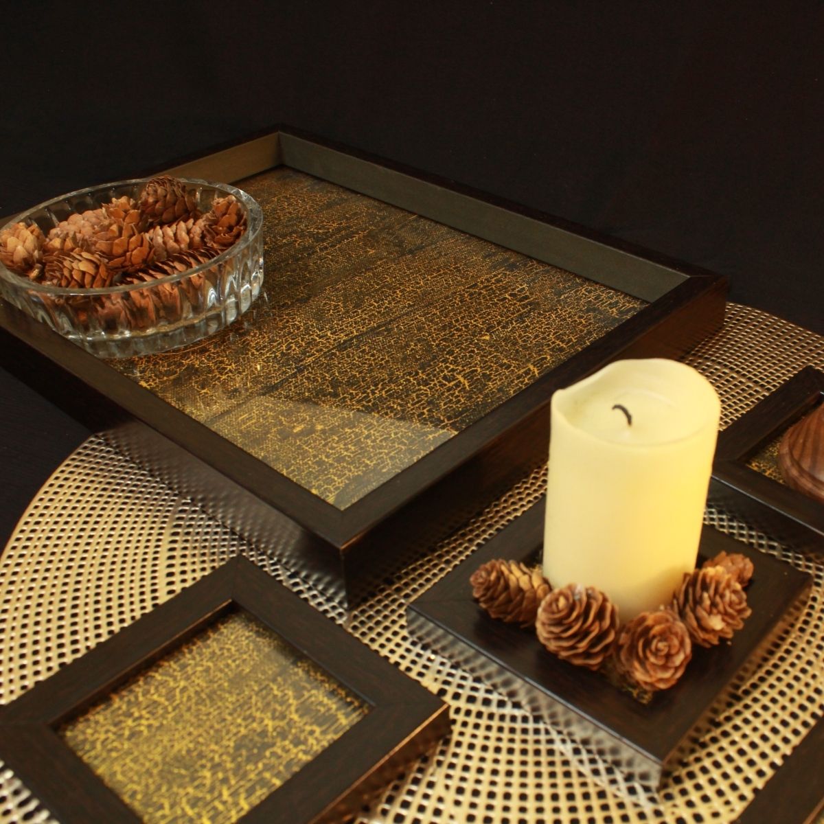 Golden Crackle Rectangle Tray