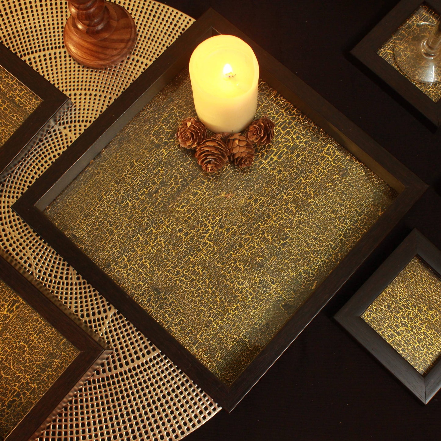 Golden Crackle Square Tray