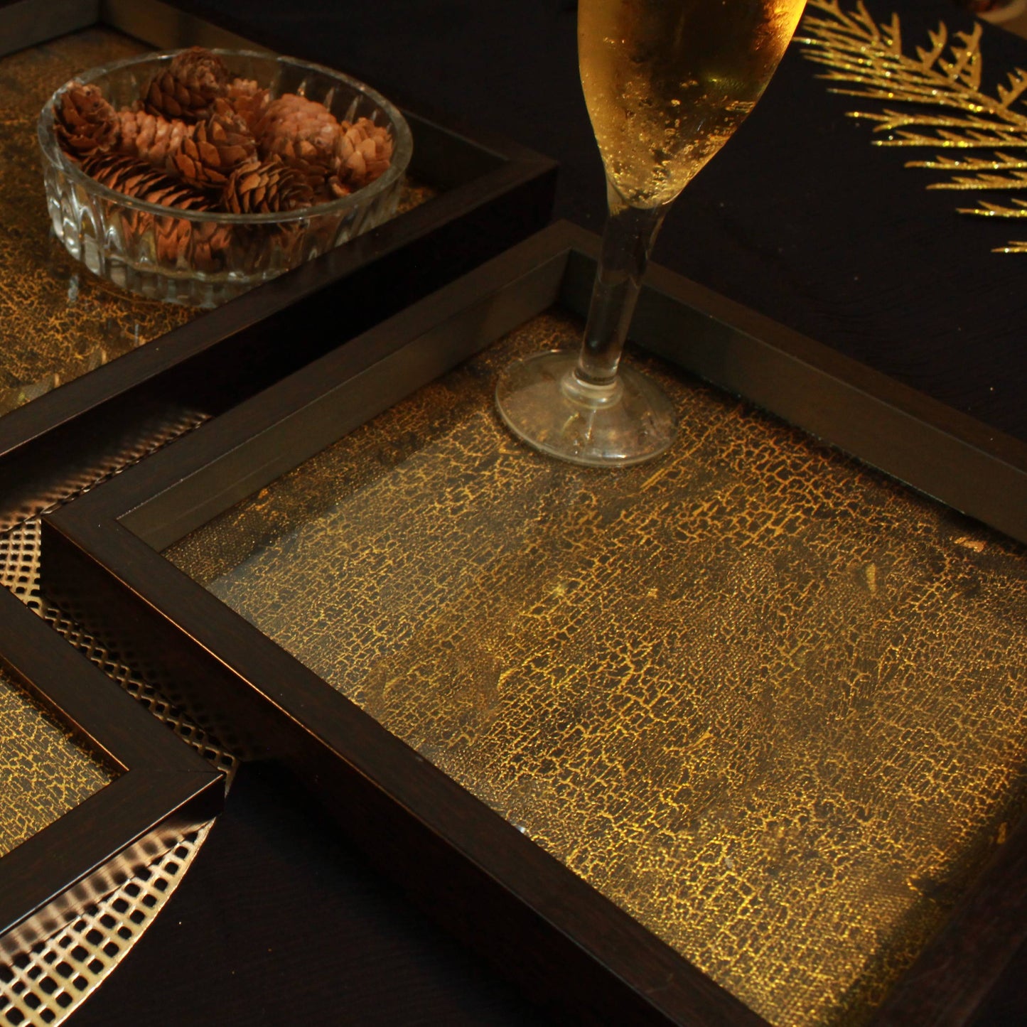 Golden Crackle Square Tray