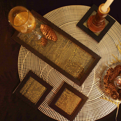 Golden Crackle Elongated Tray with 2 Coasters