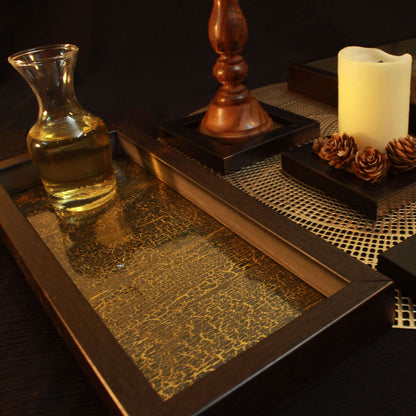 Golden Crackle Elongated Tray with 2 Coasters