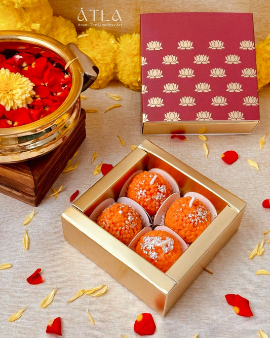 Mithaas Premium Motichoor Ladoo Candle Set of 4 | Decorative Candles | 100% Soy Wax | Perfect Diwali Gift Pack