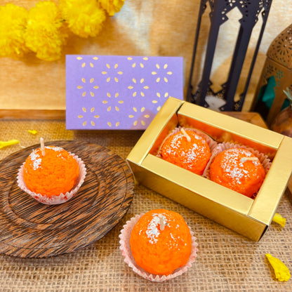 Mithaas Premium Motichoor Ladoo Candle Set of 2 | Decorative Candles | 100% Soy Wax | Perfect Diwali Gift Pack